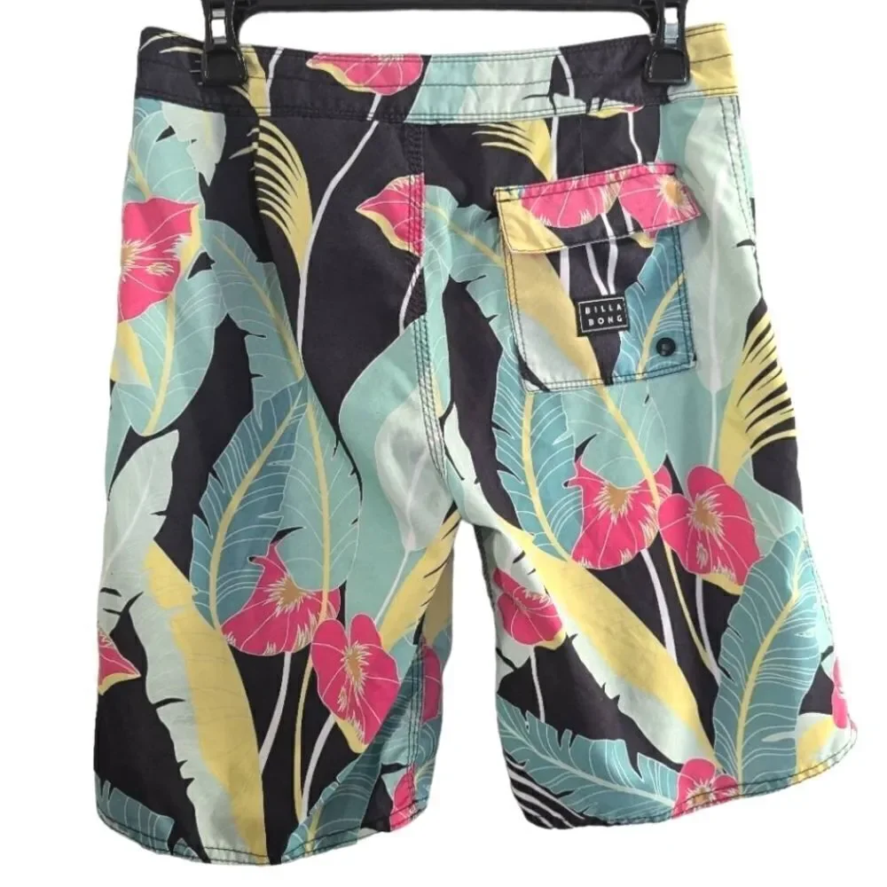 Billabong green pink tropical palm print board shorts swim bottom trunks mens 28